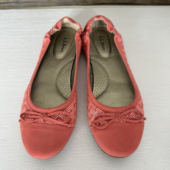 LL Bean Ballet Flats Women Size 8.5 Pink Polka Dot Chevron Stripe Leather Preppy - Picture 6 of 11